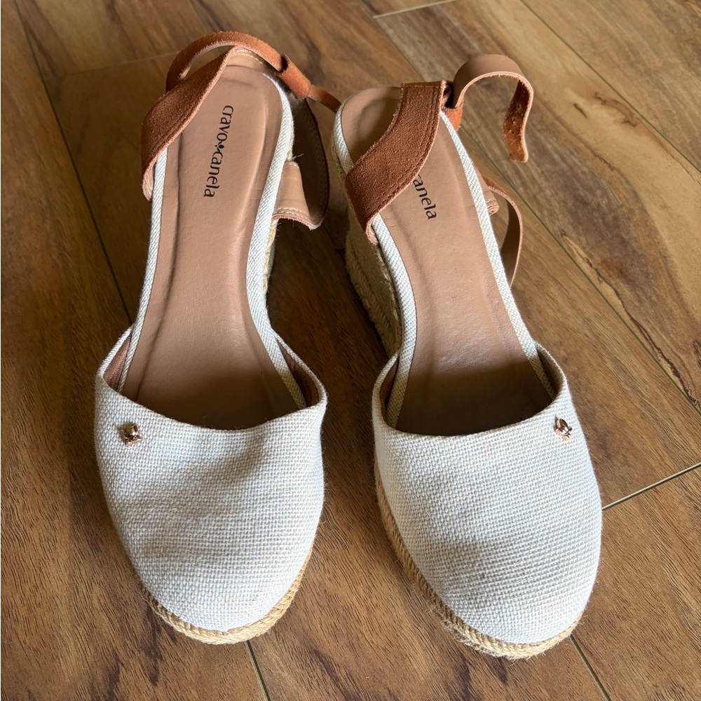 Cravo & Canela (Brazilian Brand) Wedge Espadrille Sandals – Neutral Beige/Tan